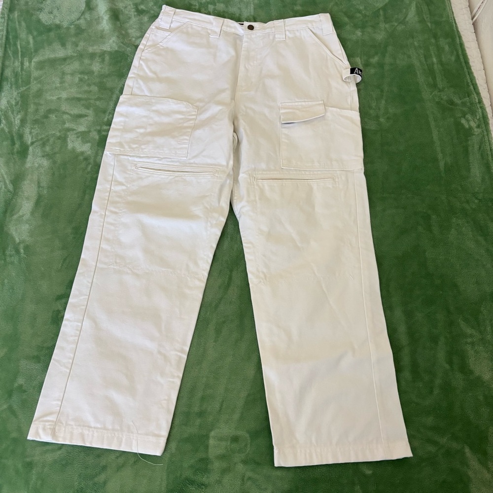 Men's Classic White Carpenter Pants with padded knees canvas material. New!